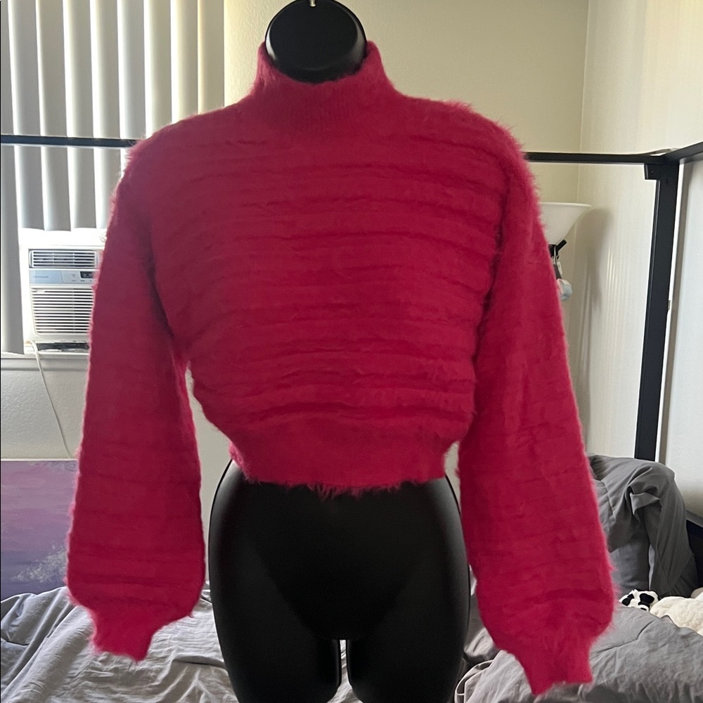 Fuzzy Hot Pink Cropped Sweater